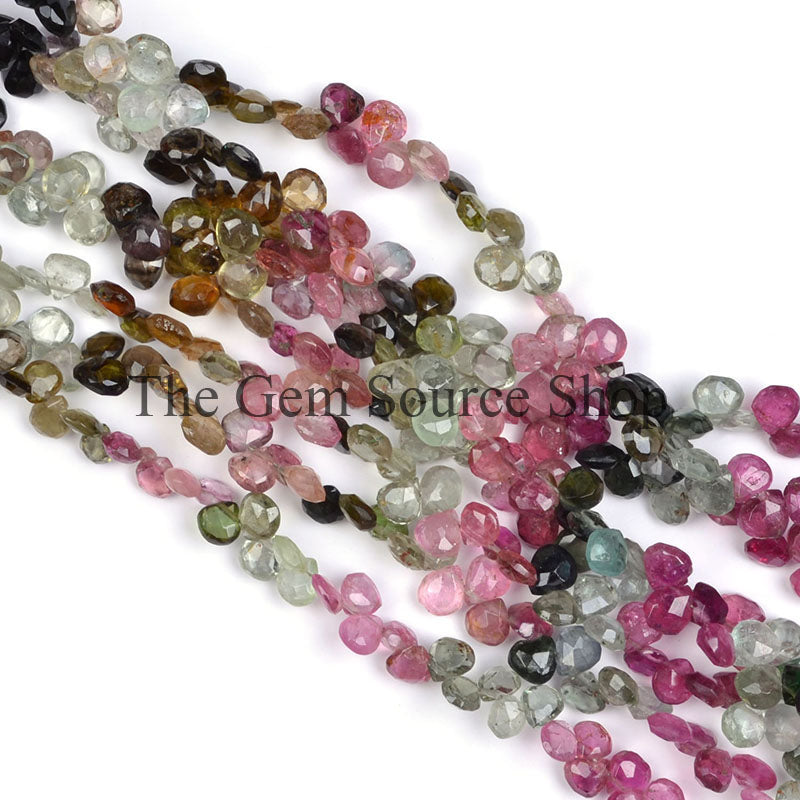 Multi Tourmaline Faceted Side Drill Heart Shape Gemstone Beads TGS-0305