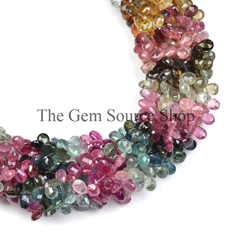 Multi Tourmaline Faceted Pear Shape Gemstone Beads TGS-0309