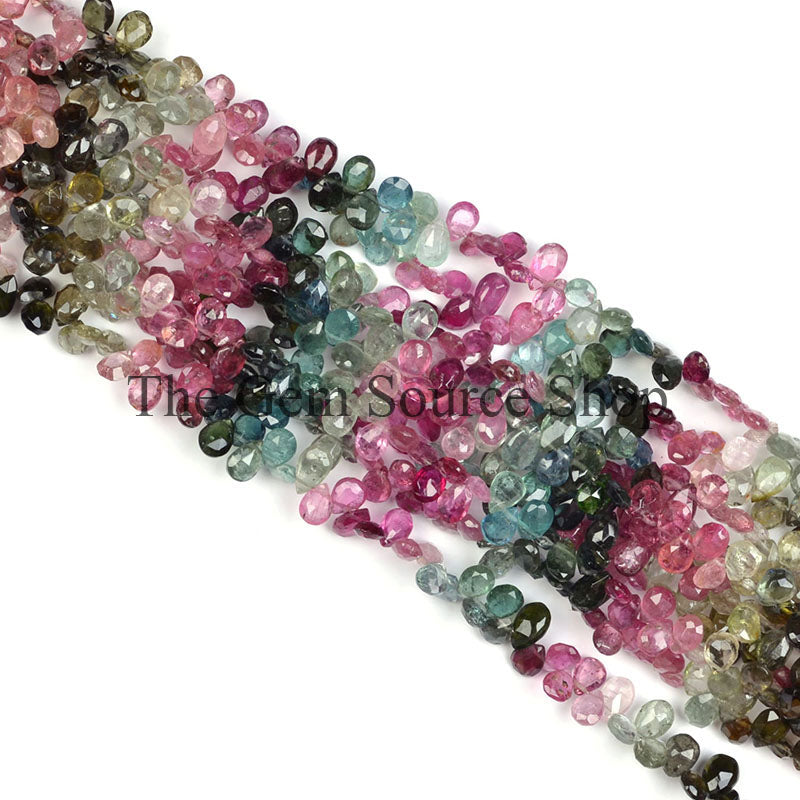 Multi Tourmaline Faceted Pear Shape Gemstone Beads TGS-0309