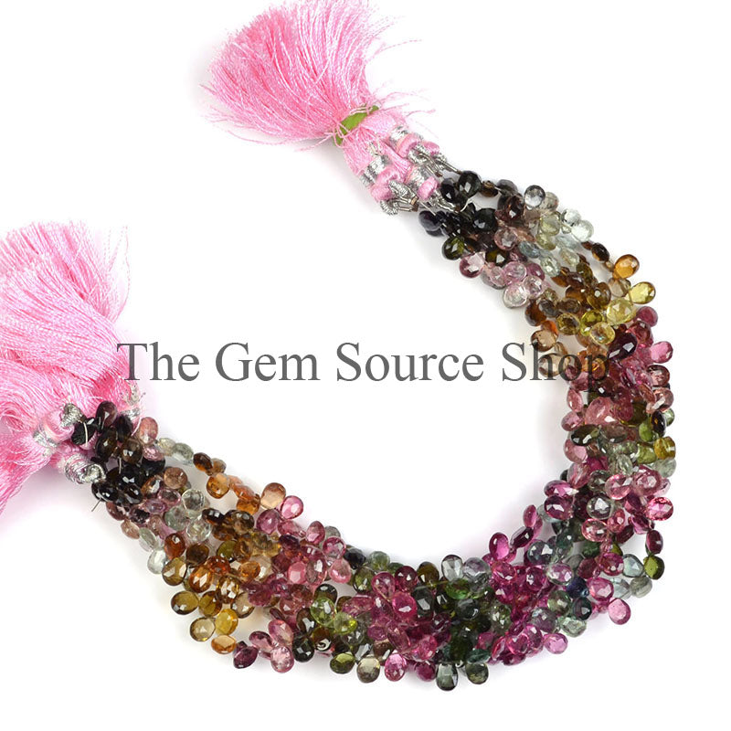 Multi Tourmaline Faceted Pear Shape Gemstone Beads TGS-0312