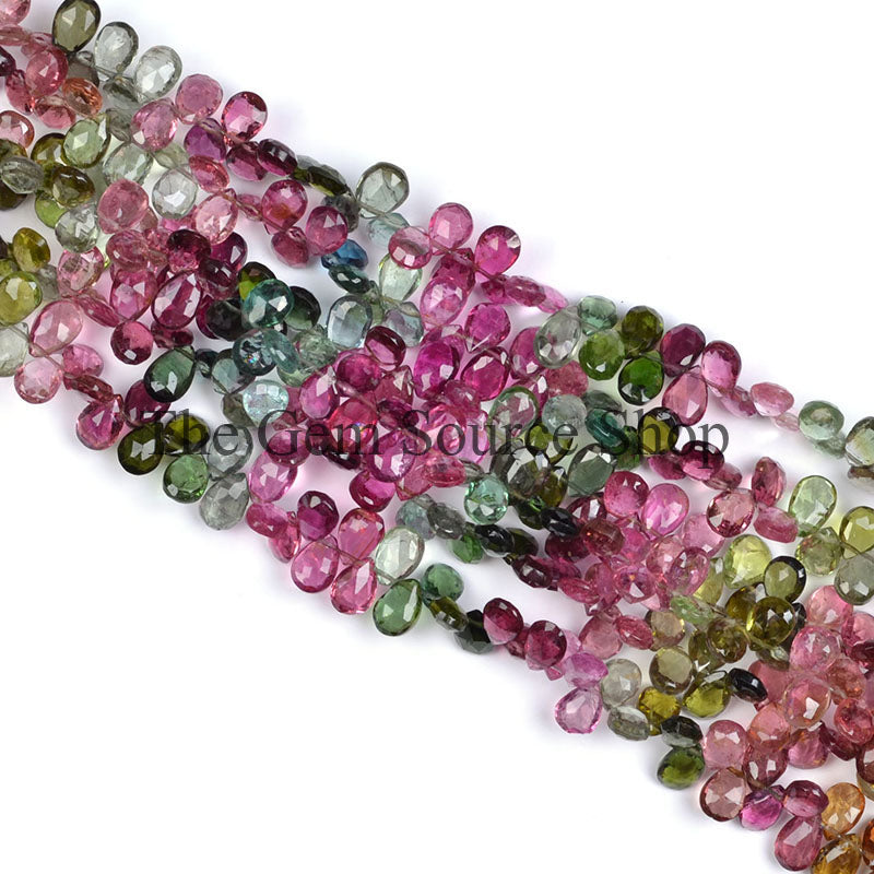 Multi Tourmaline Faceted Pear Shape Gemstone Beads TGS-0312