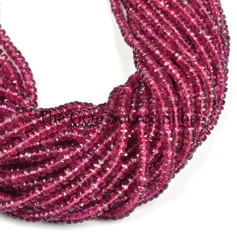 Rubellite Tourmaline Faceted Rondelle Shape Gemstone Beads TGS-0315