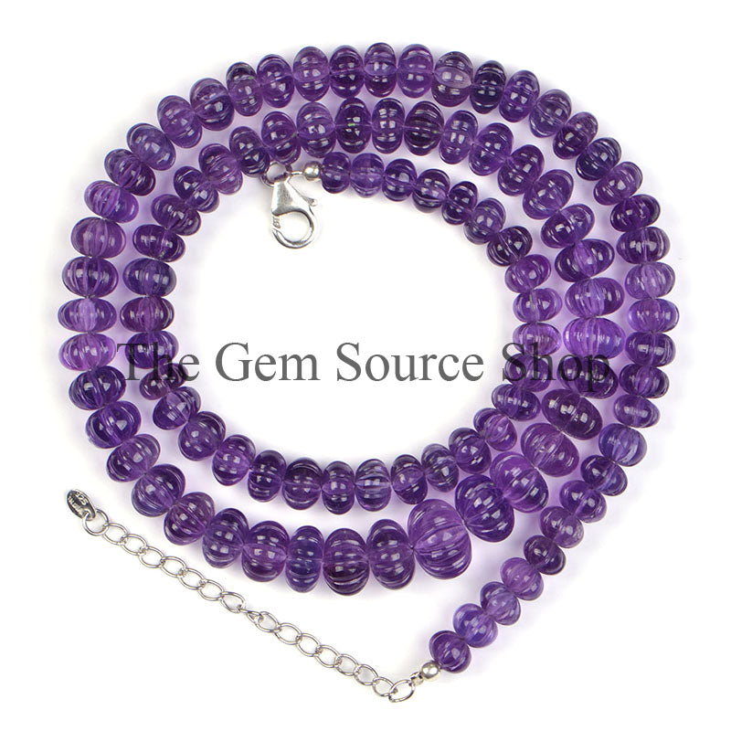 African Amethyst Carving Smooth Rondelle Beaded Necklace TGS-0331