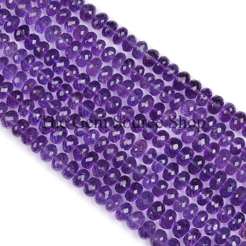 African Amethyst Faceted Rondelle Shape Gemstone Beads TGS-0334