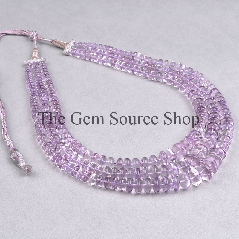 3 Lines Amethyst Smooth Rondelle Beaded Necklace , TGS- 0345