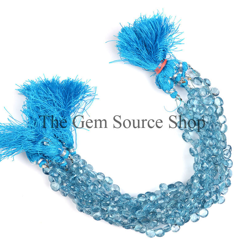 Natural London Blue Topaz Beads, Blue Topaz Faceted Beads, Blue Topaz Heart Beads, Gemstone Beads