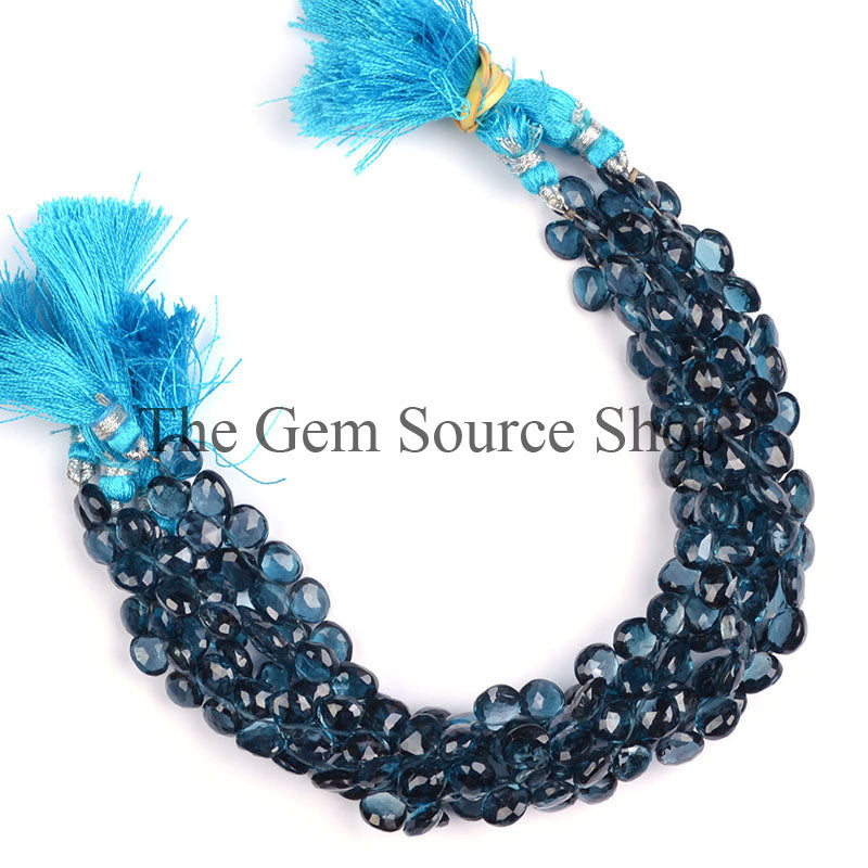 Natural London Blue Topaz Beads, Blue Topaz Faceted Heart Beads, Side Drill Heart Beads, Topaz Gemstone