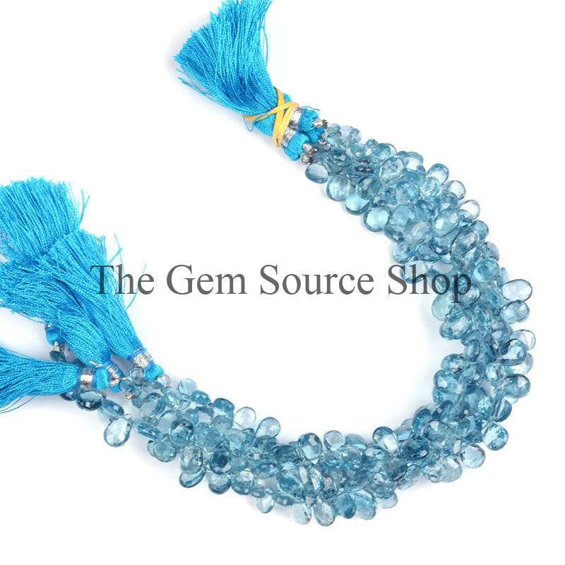 London Blue Topaz Beads, Blue Topaz Faceted Beads, Side Drill Pear Beads, Blue Topaz Pear Beads