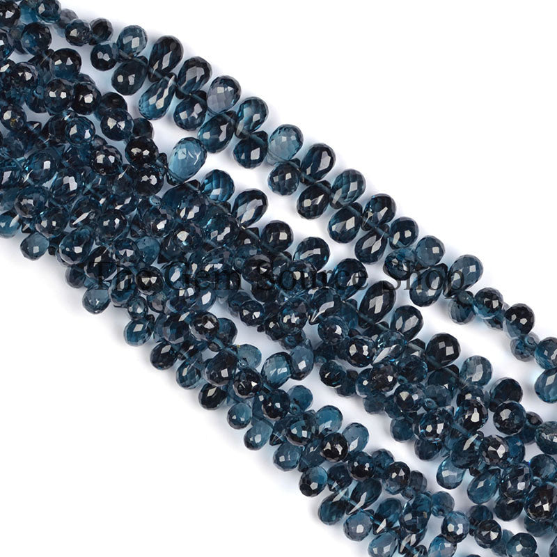 London Blue Topaz Beads, Blue Topaz Faceted Beads, Blue Topaz Drop Beads, Side Drill Drop Beads