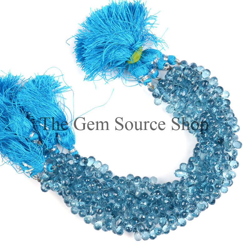 Natural London Blue Topaz Beads, Faceted Drop Beads, Blue Topaz Gemstone Beads