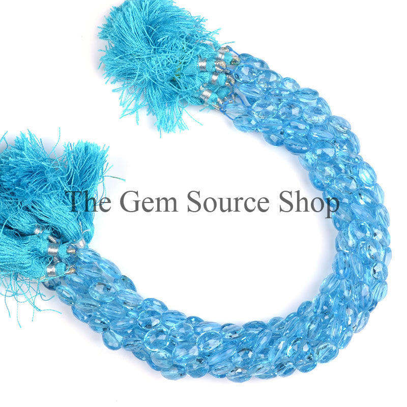 Swiss Blue Topaz Beads, Blue Topaz Faceted Oval Beads, Swiss Blue Topaz Gemstone Beads