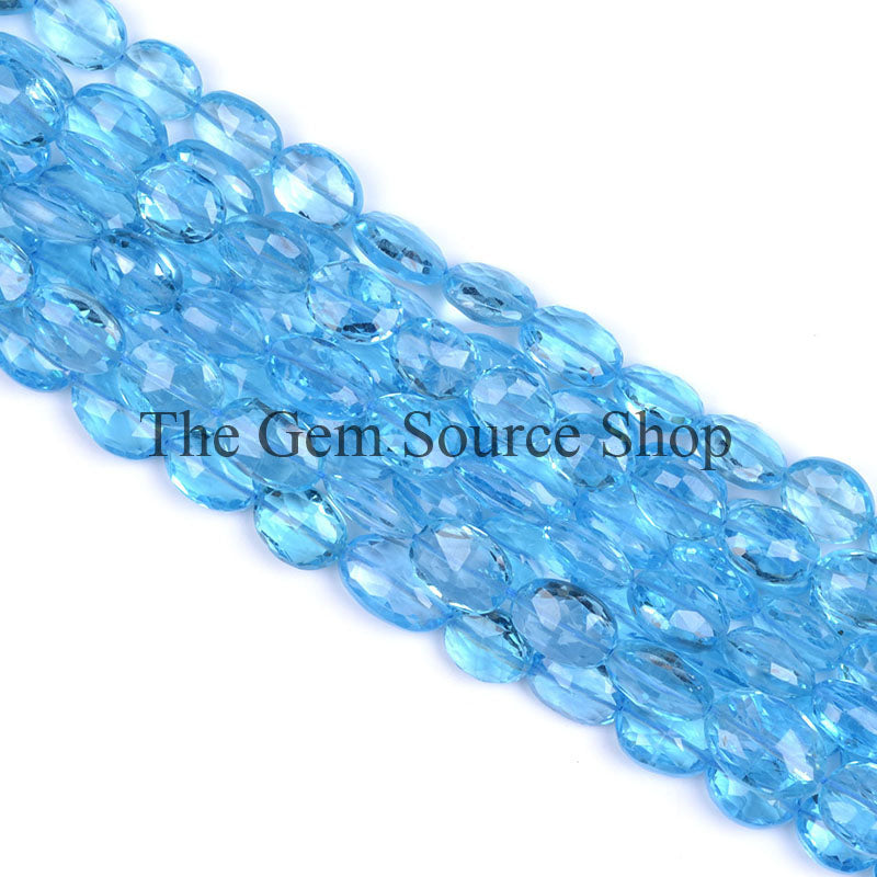 Swiss Blue Topaz Beads, Blue Topaz Faceted Oval Beads, Swiss Blue Topaz Gemstone Beads