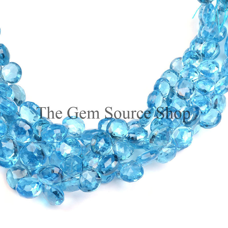 Swiss Blue Topaz Faceted Heart Shape Side Drill Gemstone Beads