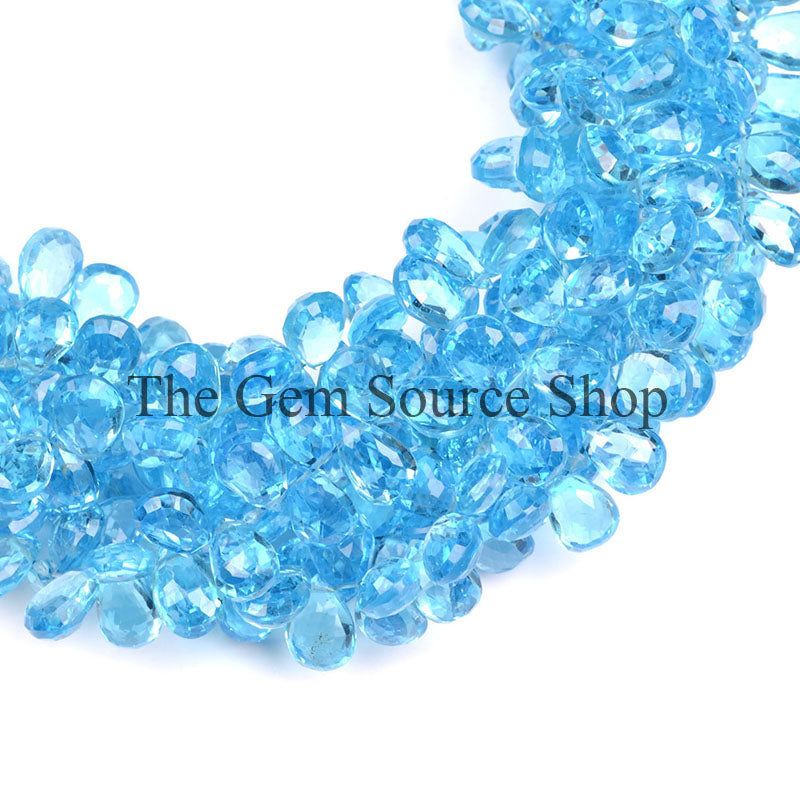 Swiss Blue Topaz Beads Faceted Pear Shape Beads, Blue Topaz Gemstone Beads, Faceted Beads