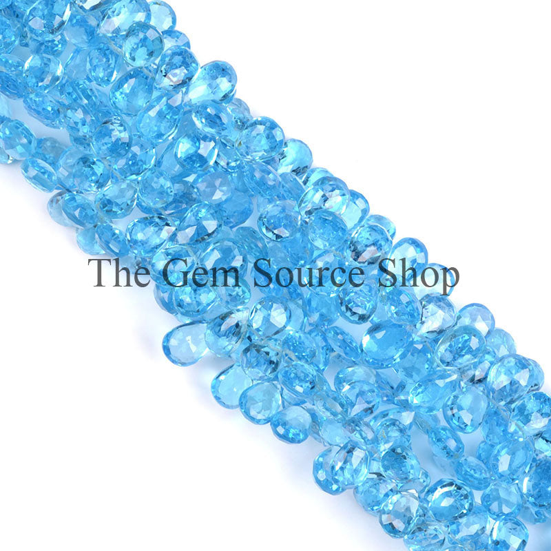 Swiss Blue Topaz Beads Faceted Pear Shape Beads, Blue Topaz Gemstone Beads, Faceted Beads