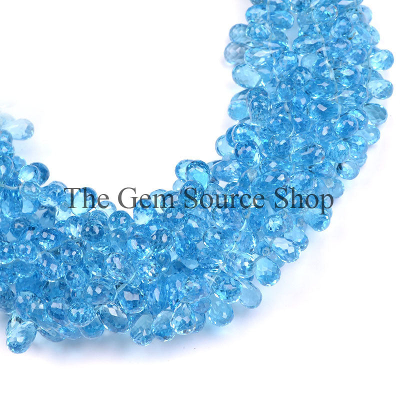 Natural Swiss Blue Topaz Beads, Blue Topaz Faceted Beads, Swiss Topaz Drop Dhape Beads, Side Drill Drop Beads