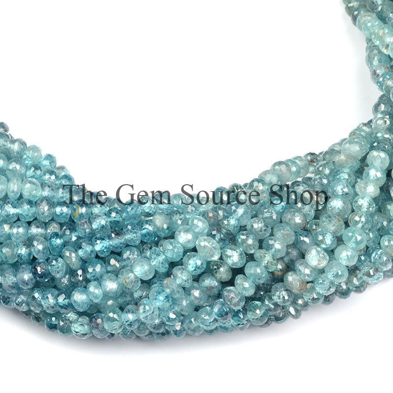 Blue Zircon Shaded Beads, Blue Zircon Faceted Beads, Blue Zircon Rondelle Shape Beads, Gemstone Beads