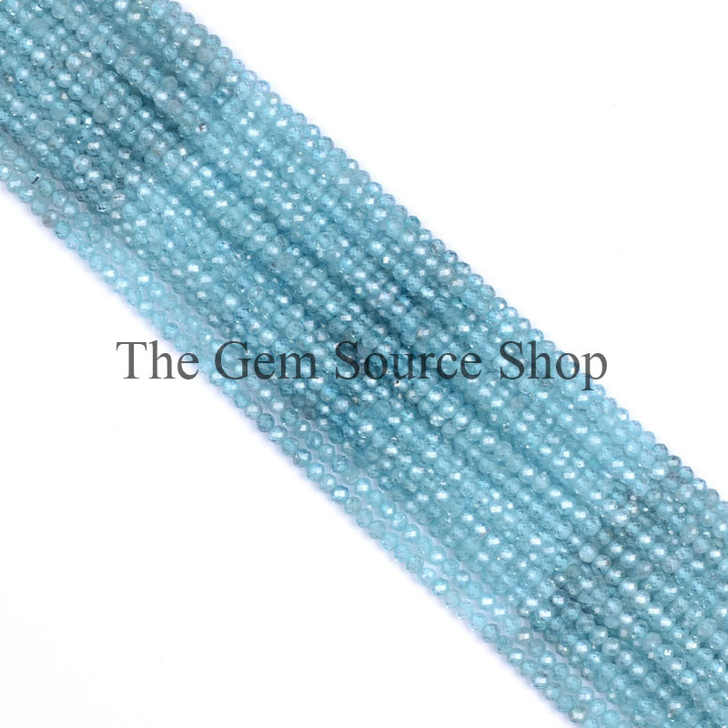 Blue Zircon Beads, Blue Zircon Rondelle Shape Beads, Zircon Faceted Beads, Zircon Gemstone Beads