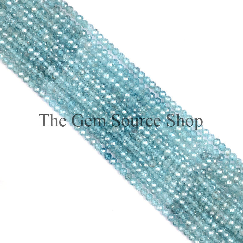 natural Blue Zircon Beads, Blue Zircon Faceted Beads, Blue Zircon Rondelle Beads, Gemstone Beads