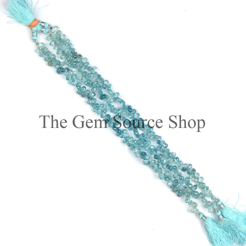 Natural Blue Zircon Beads, Briolette Faceted Drop Beads, Side Drill Drop Beads, Zircon Gemstone Beads