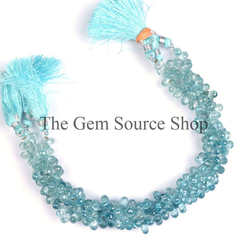 Natural Blue Zircon Beads, Briolette Faceted Drop Beads, Side Drill Drop Beads, Zircon Gemstone Beads