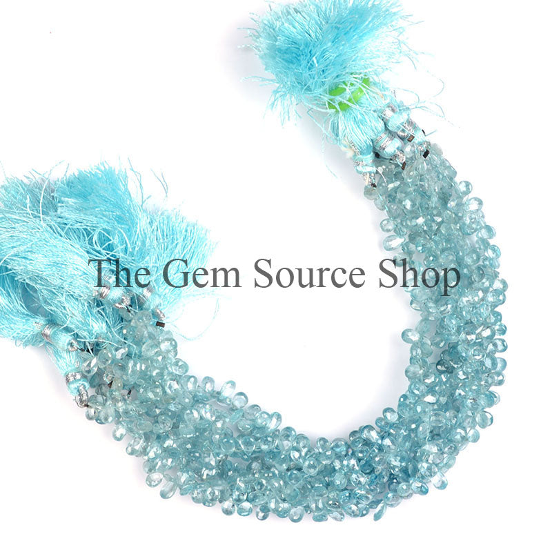 Blue Zircon Beads, Blue Zircon Faceted Pear Beads, Side Drill Pear Beads, Blue Zircon Gemstone Beads