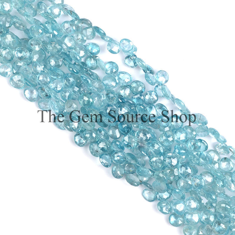 3-6mm Blue Zircon Beads, Blue Zircon Faceted Heart Beads, Side Drill Heart Beads, Zircon Gemstone Beads