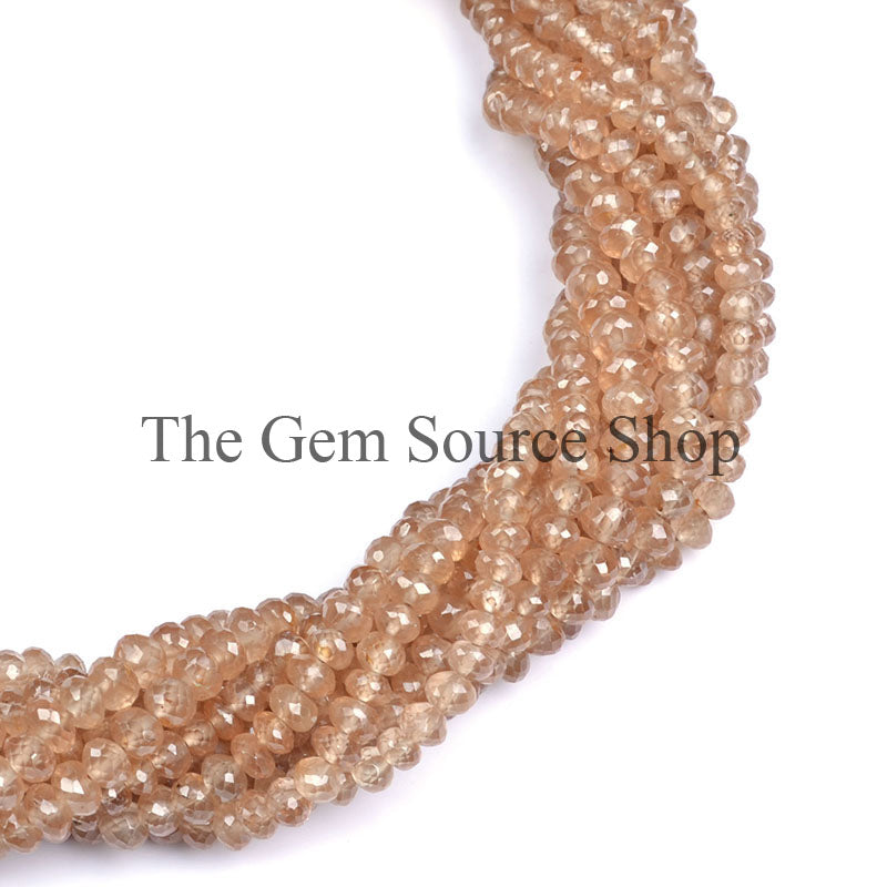 4-5mm Brown Zircon Beads, Brown Zircon Faceted Rondelle Beads, Brown Zircon Gemstone Beads