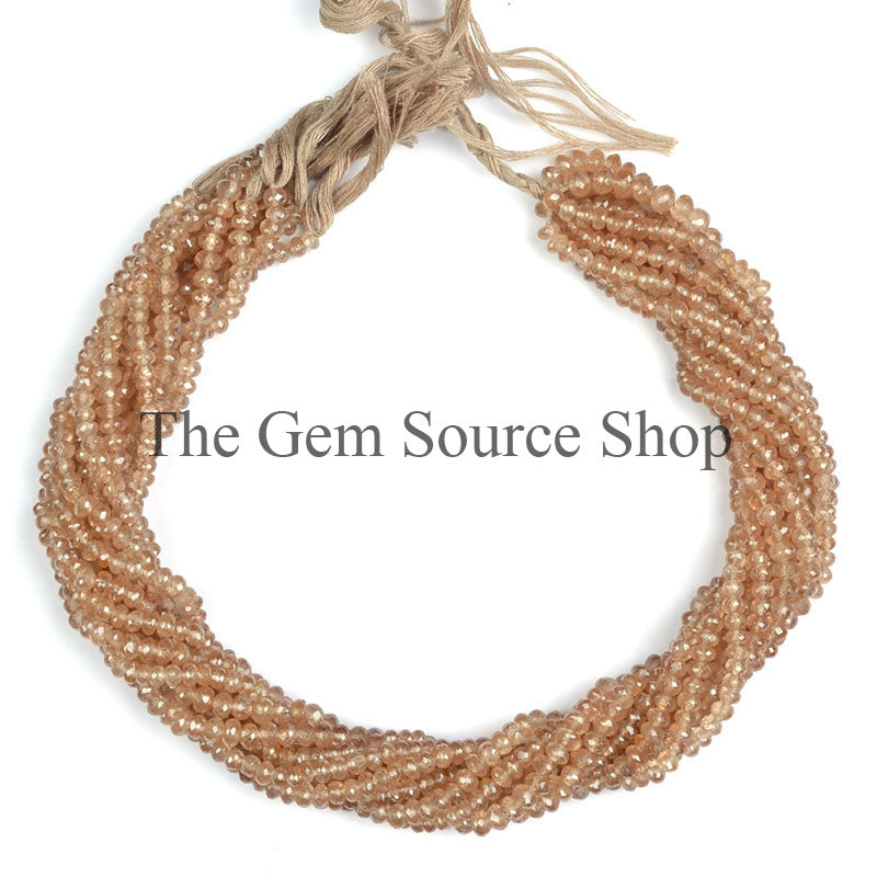 4-5mm Brown Zircon Beads, Brown Zircon Faceted Rondelle Beads, Brown Zircon Gemstone Beads