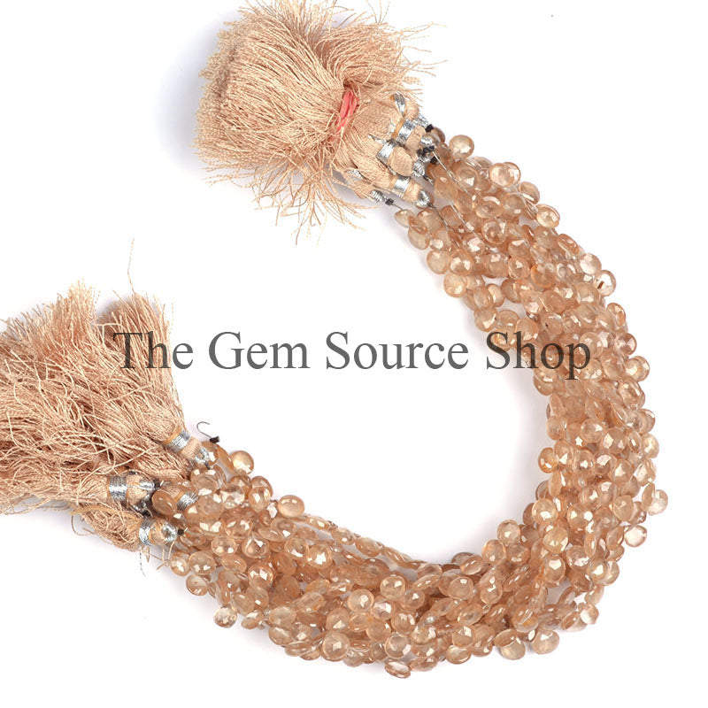 Brown Zircon Beads, Brown Zircon Faceted Beads, Brown Zircon Heart Beads, Side Drill Heart Beads, Gemstone Beads