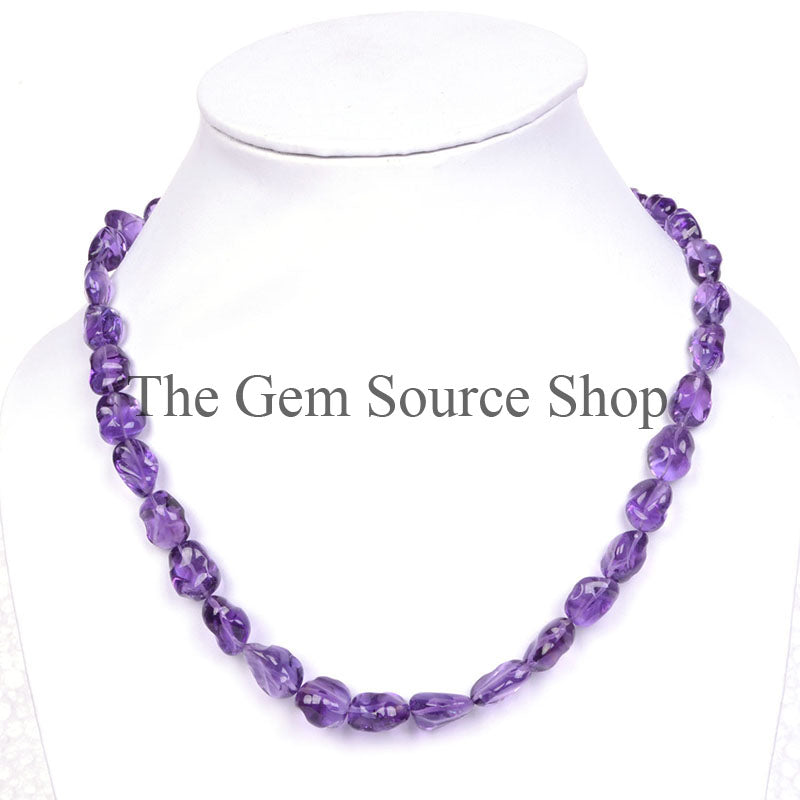 African Amethyst Necklace, African Amethyst Organic Nuggets Shape Necklace, African Amethyst Gemstone Necklace
