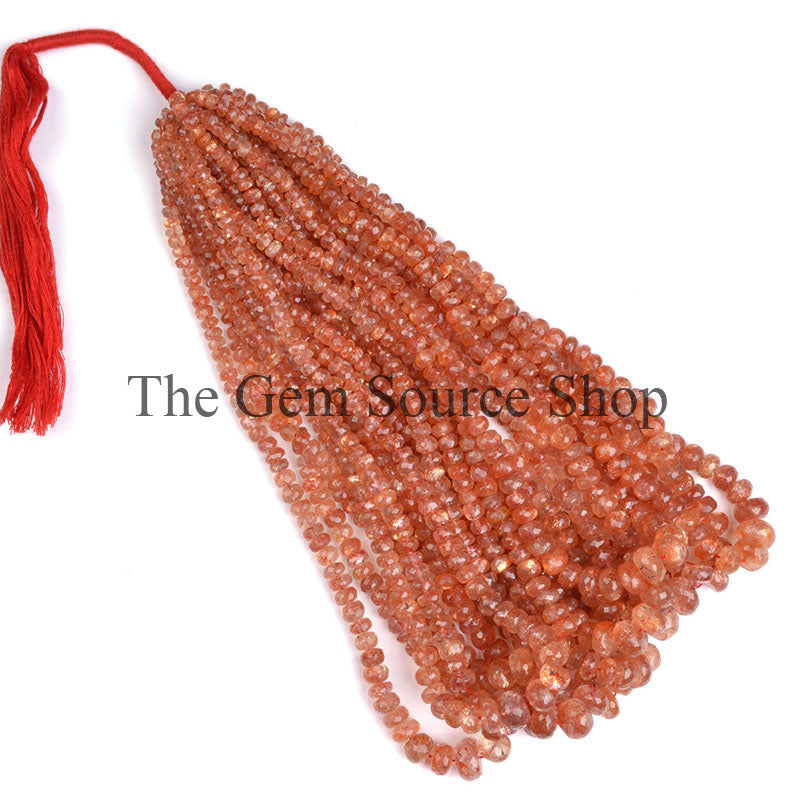 Sunstone Faceted Rondelle Beads, Loose Sunstone Briolette Beads, Faceted Rondelle Beads