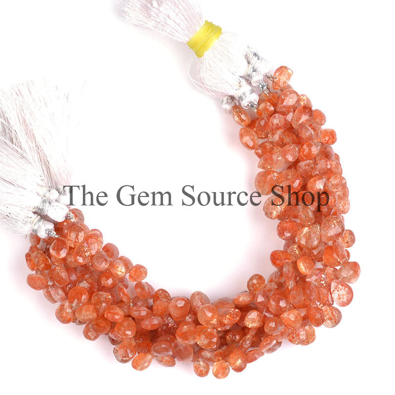 Sunstone Faceted Pear Beads, Loose Sunstone Strand, Side Drill Pears, Sunstone Gemstone