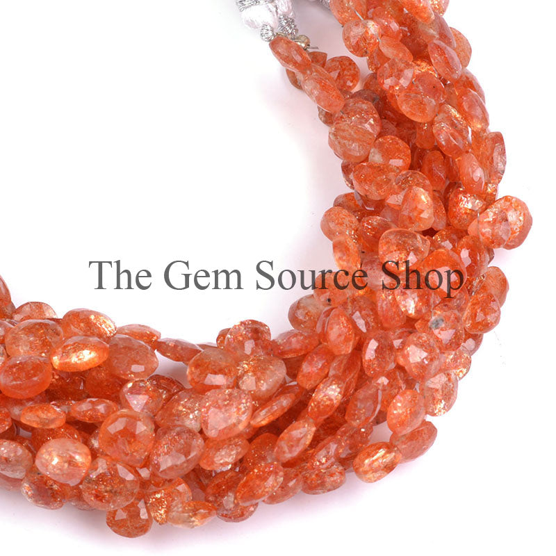 Sunstone Briolette Heart Beads, Loose Sunstone Strand, Faceted Heart Shape Beads, Gemstone Beads