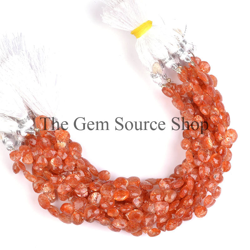 Sunstone Briolette Heart Beads, Loose Sunstone Strand, Faceted Heart Shape Beads, Gemstone Beads