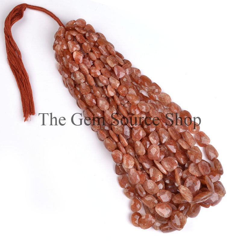 Sunstone Faceted Flat Nugget Shape Loose Beads, TGS-0494