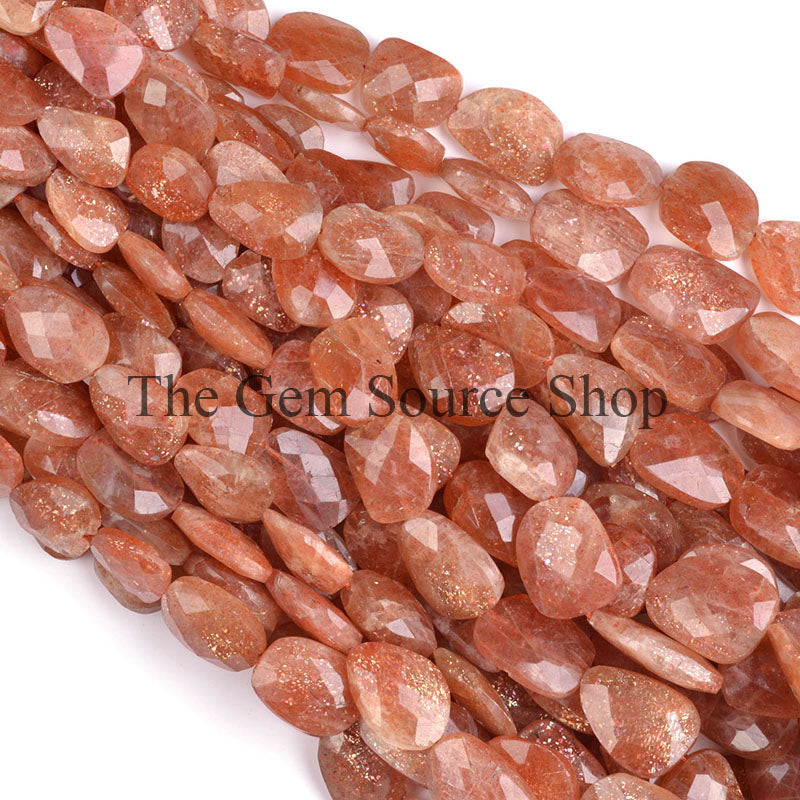 Sunstone Faceted Flat Nugget Shape Loose Beads, TGS-0494