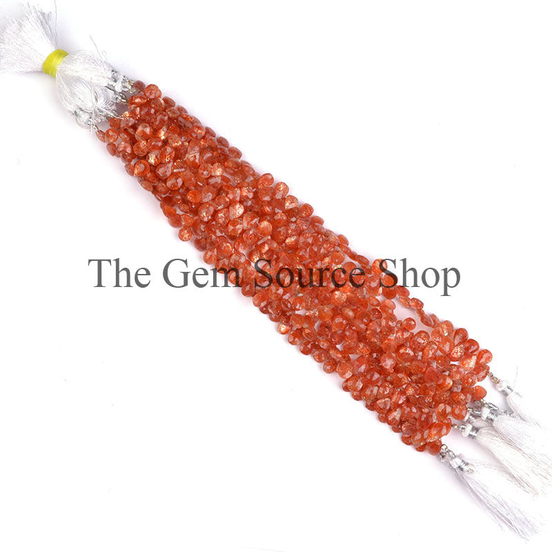 Sunstone Pear Shape Beads, Loose Sunstone Briolette Beads, Gemstone Beads