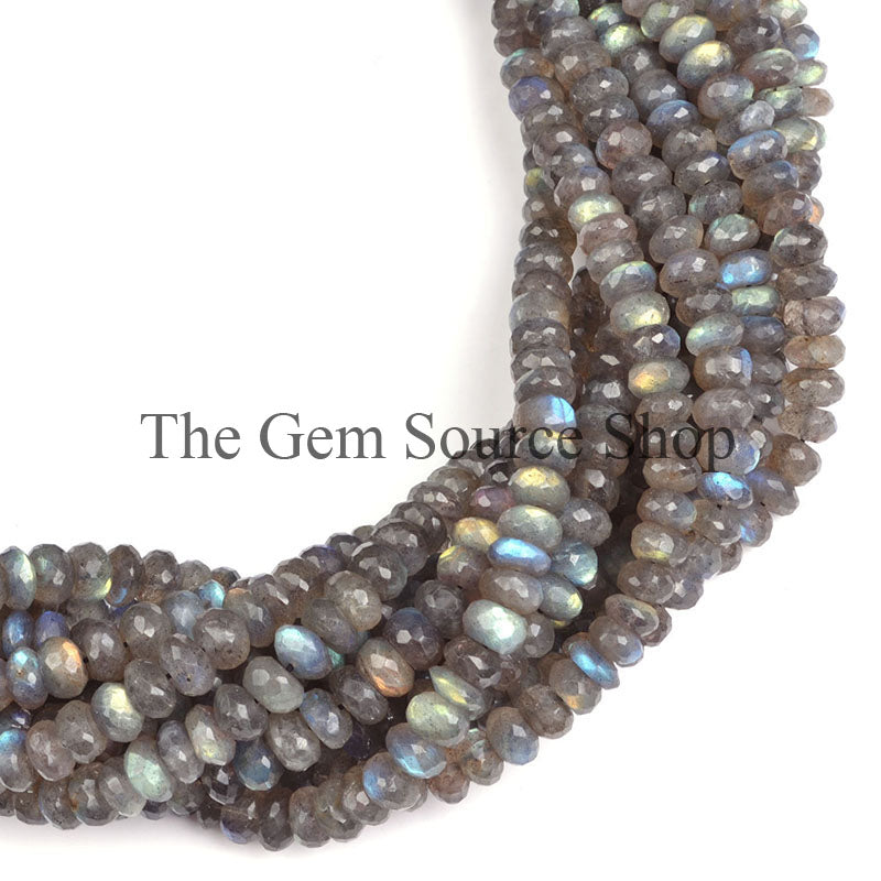 6-8 mm Labradorite Faceted Rondelle Beads, Loose Labradorite Strand, Briolette Beads