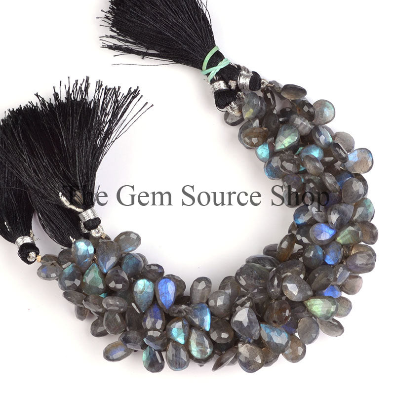 Labradorite Faceted Pear Beads, Loose Labradorite Beads, Labradorite Briolette Pear Beads