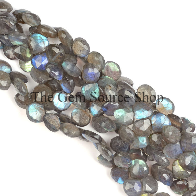 Labradorite Faceted Beads, Labradorite Heart Beads, Side Drill Heart Beads, Labradorite Gemstone Beads