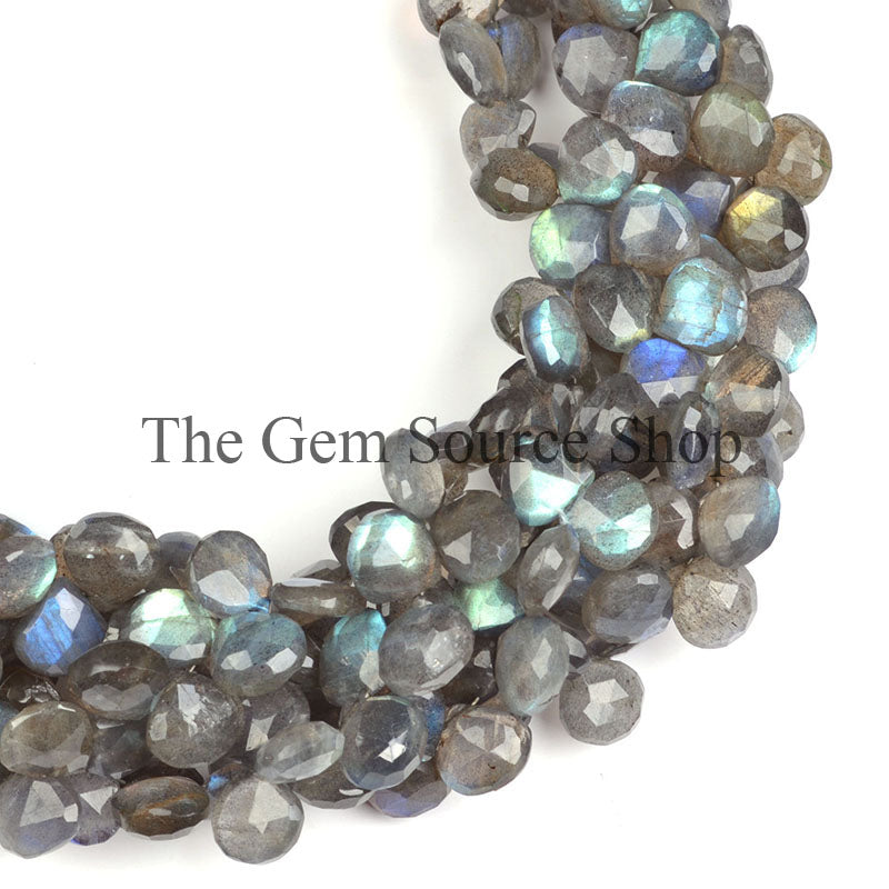 Labradorite Faceted Beads, Labradorite Heart Beads, Side Drill Heart Beads, Labradorite Gemstone Beads