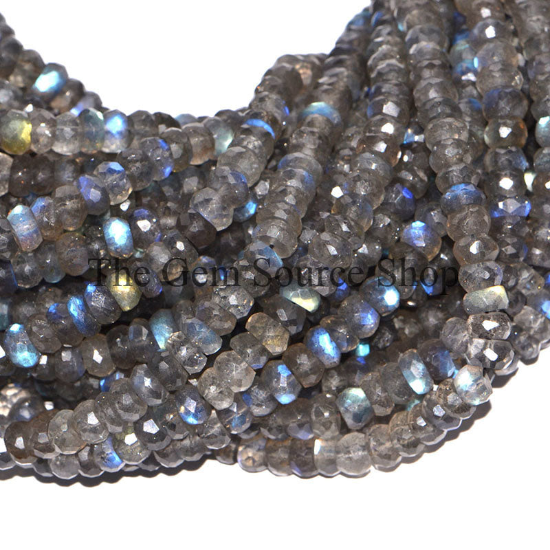 Natural Labradorite Faceted Rondelle Beads, Loose Labradorite Briolette Beads, Gemstone Strand