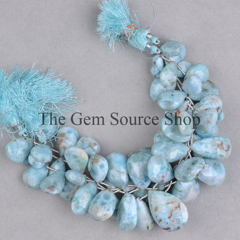 Far Size Larimar Faceted Pear Beads, Loose Larimar, 8" larimar Strand, Jewelry Making Beads