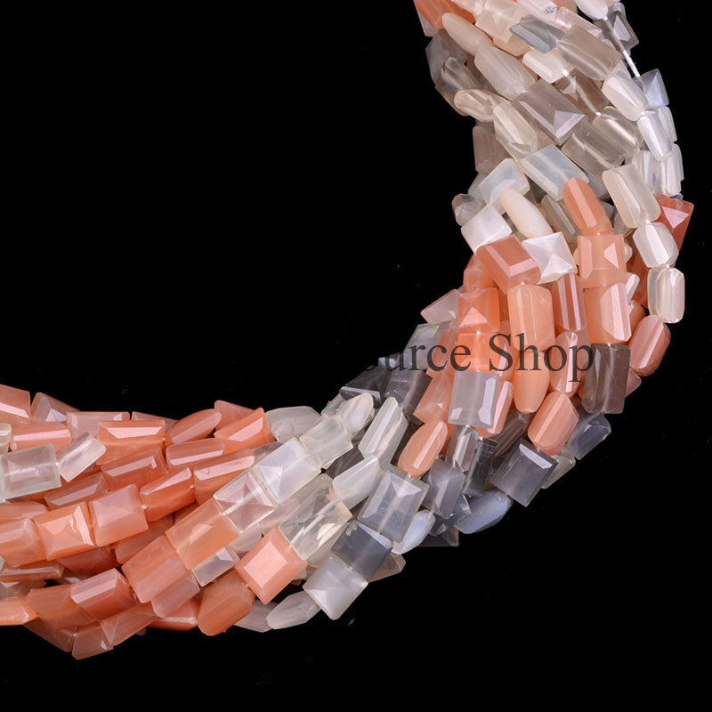 Multi Moonstone Faceted Beads, Moonstone Long Square Beads, Multi Moonstone Beads