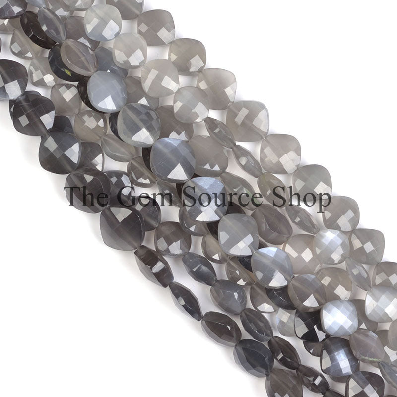 Grey Moonstone Beads, Moonstone Faceted Beads, Cushion Shape Beads, Gemstone Beads For Jewelry
