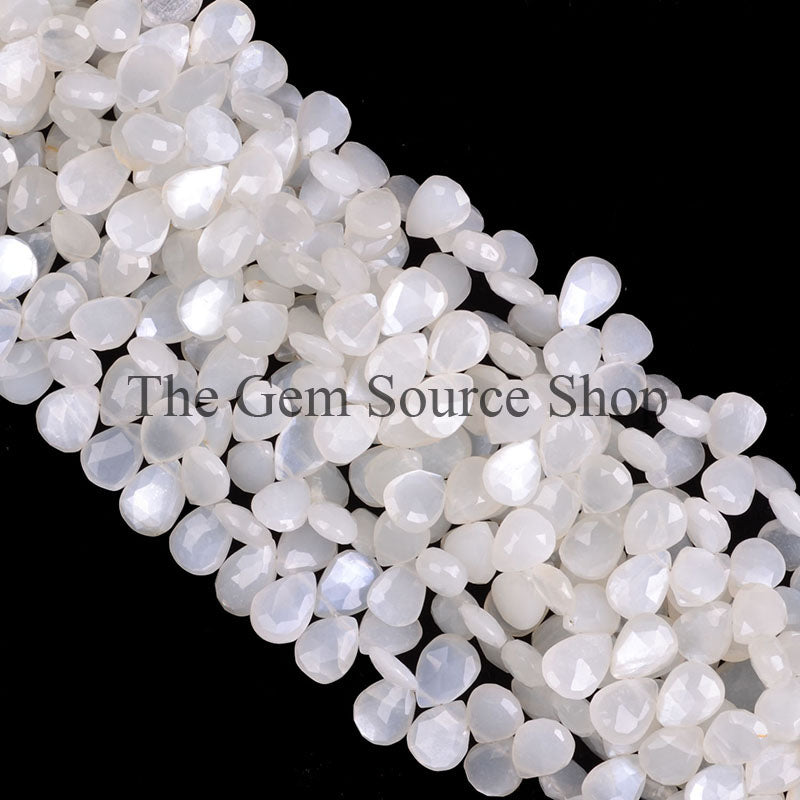White Moonstone Beads, Moonstone Pear Shape Beads, White Moonstone Faceted Beads, Gemstone Beads