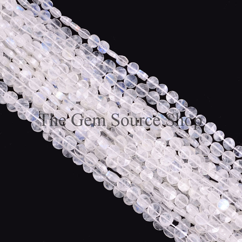 Rainbow Moonstone Beads, Moonstone Faceted Coin Shape Beads, Moonstone Beads For Jewelry