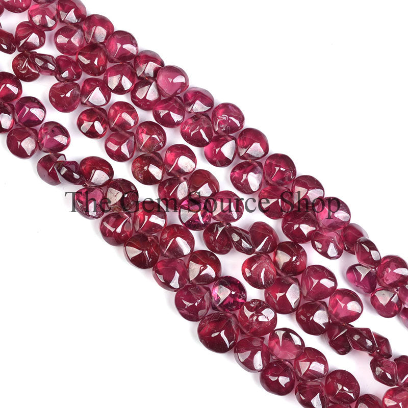 Rhodolite Garnet Smooth Heart Beads Side Drill Heart Beads, TGS-0603