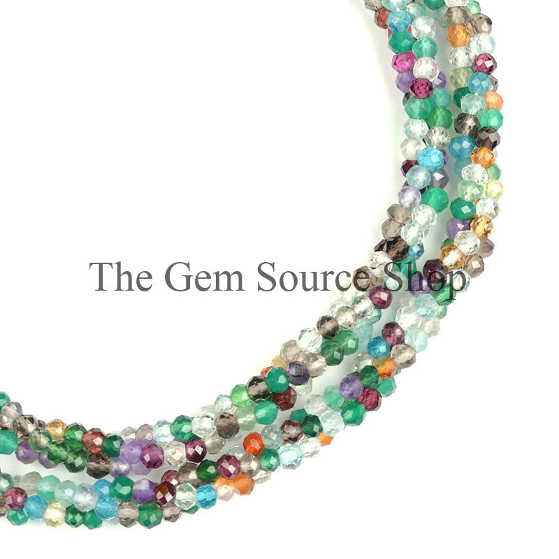 Multi Gemstone Beads Neckalce, Faceted Rondelle Beads Necklace, Gemstone Necklace For Women